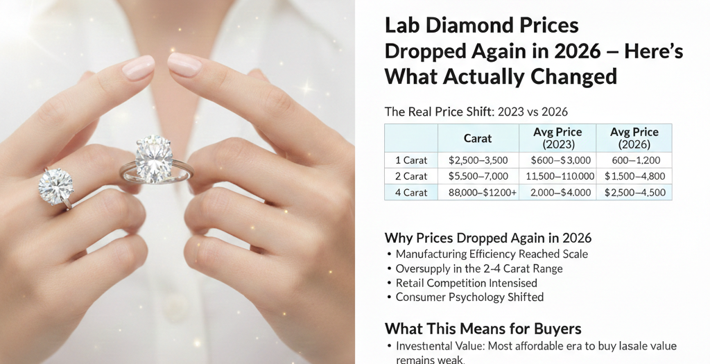 4 carat lab grown diamond showing lab diamond prices 2026 trend